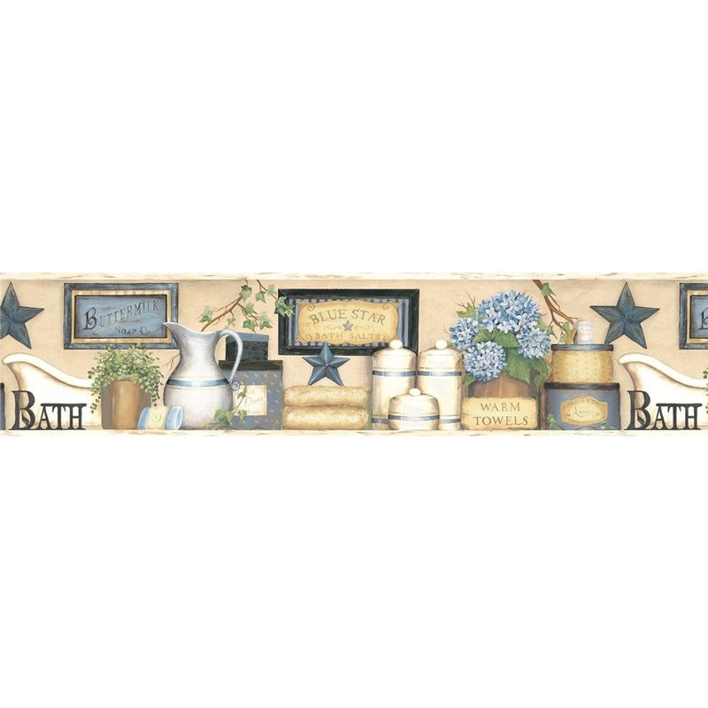 Chesapeake CTR63101B Martha Blue Country Bath Wallpaper Border - Image 1